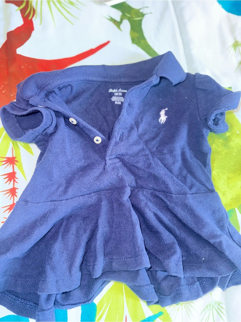 Ralph Lauren Navy Blue Girls Polo Peplum Top with Embroidered Pony